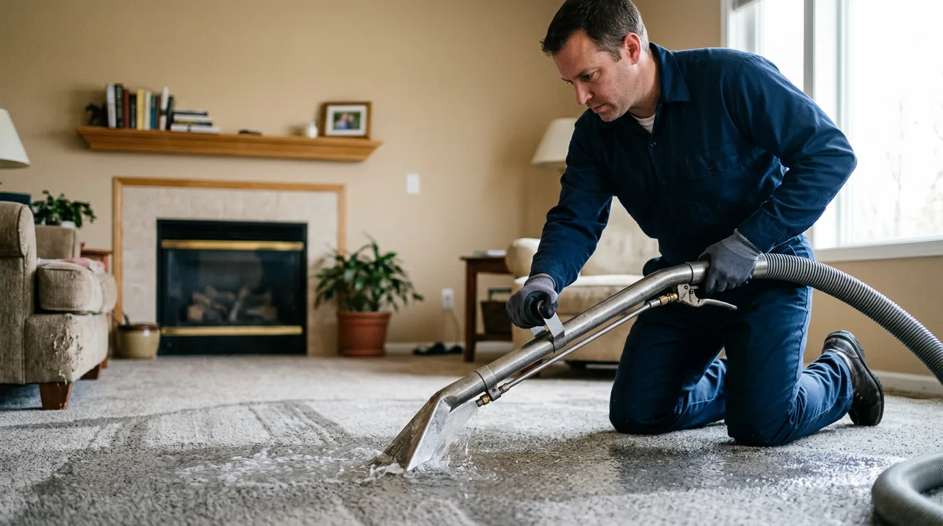 Water damage restoration technician working near Merom, IN
